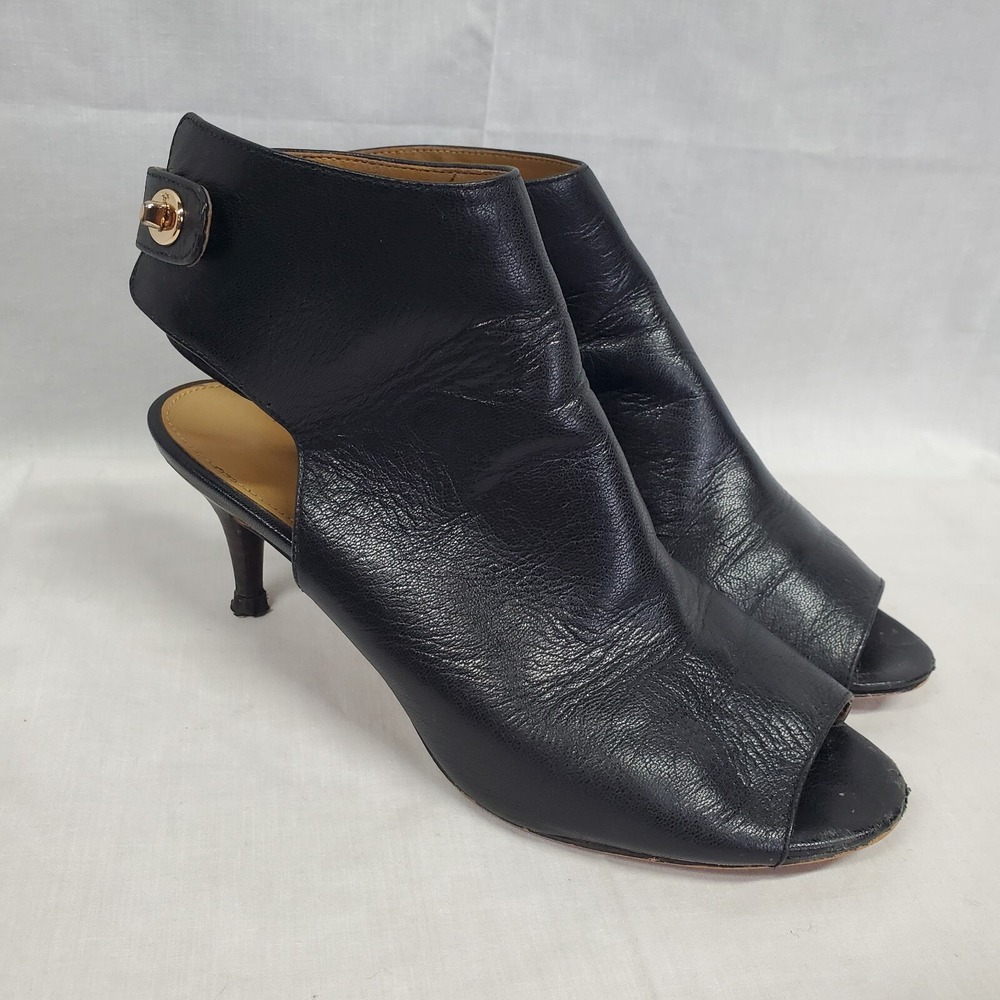 Coach Marietta Turnlock Peep Toe Booties Leather Heels Black Size 6B